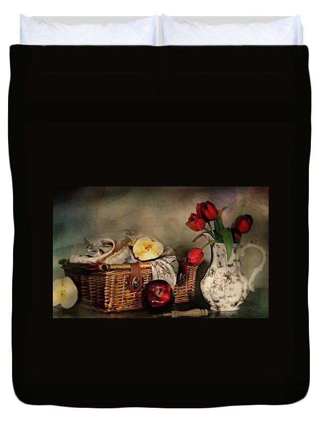Still Life Duvet Cover featuring the photograph Basket and All by Diana Angstadt
