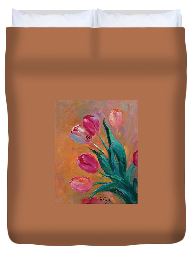 Tulips Duvet Cover featuring the painting Tulip Time by Nataya Crow