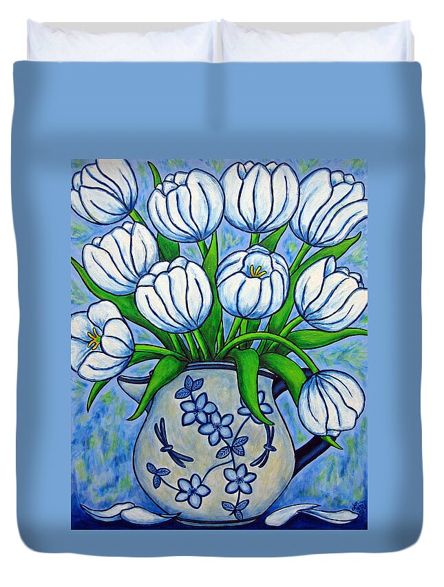 Flower Duvet Cover featuring the painting Tulip Tranquility by Lisa Lorenz