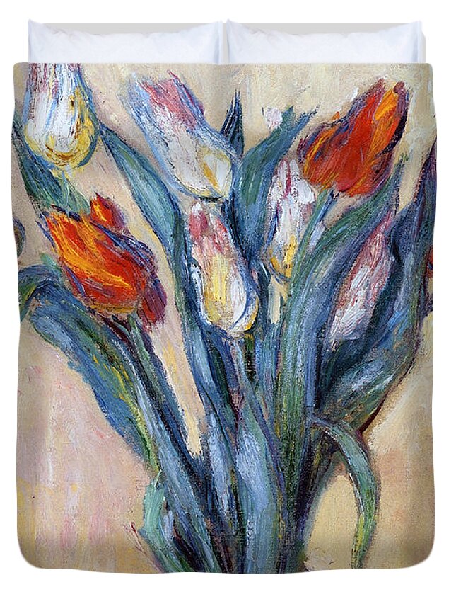 Tulips Duvet Cover featuring the painting Tulips by Claude Monet
