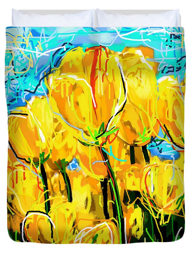 Flowers Duvet Cover featuring the digital art Tulips by Sladjana Lazarevic