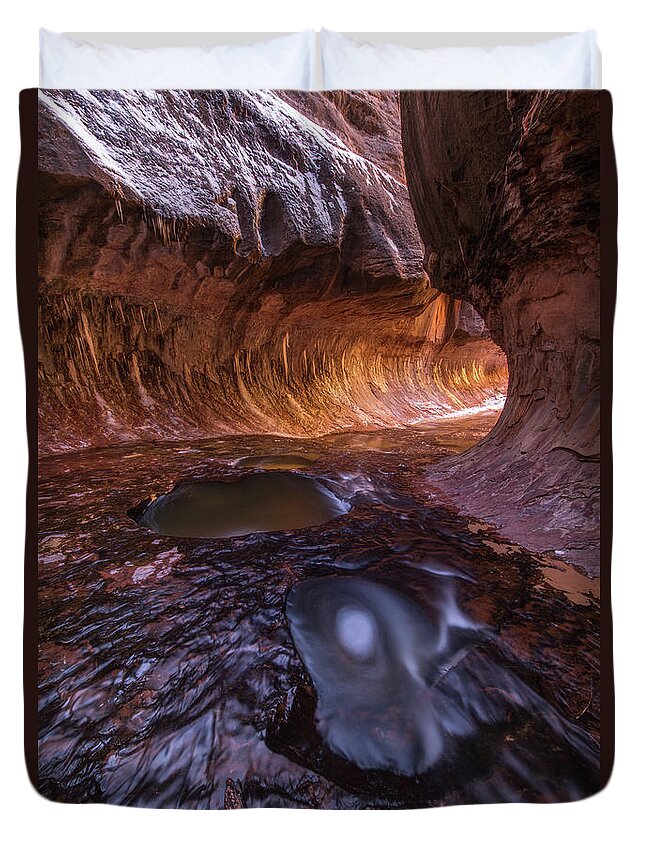 Zion Duvet Cover featuring the photograph Tunnel of Ice and Light by Dustin LeFevre