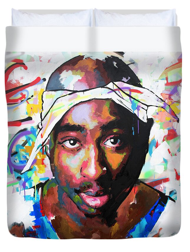 Tupac Duvet Cover featuring the painting Tupac Shakur II by Richard Day
