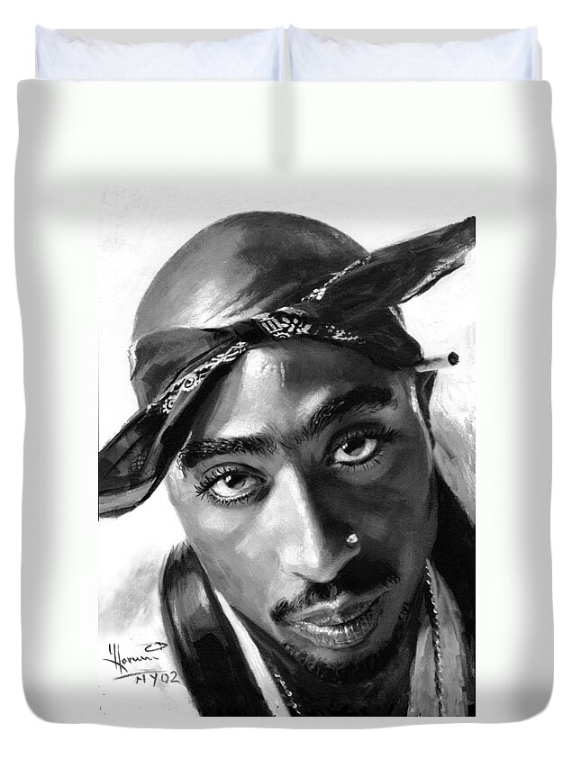 #faatoppicks Duvet Cover featuring the painting Tupac Shakur by Ylli Haruni