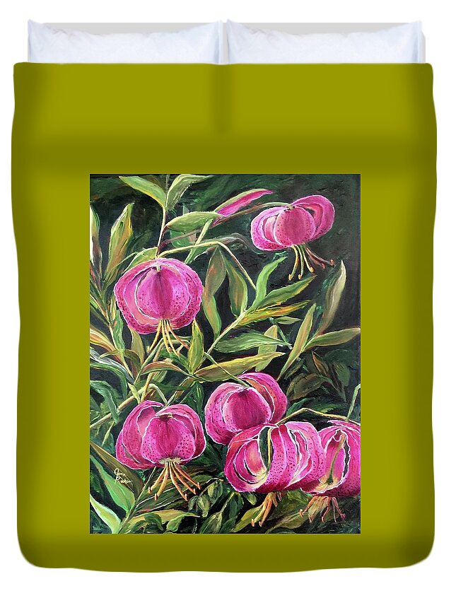 Flowers Duvet Cover featuring the painting Turk Tigers In My Garden by Jane Ricker