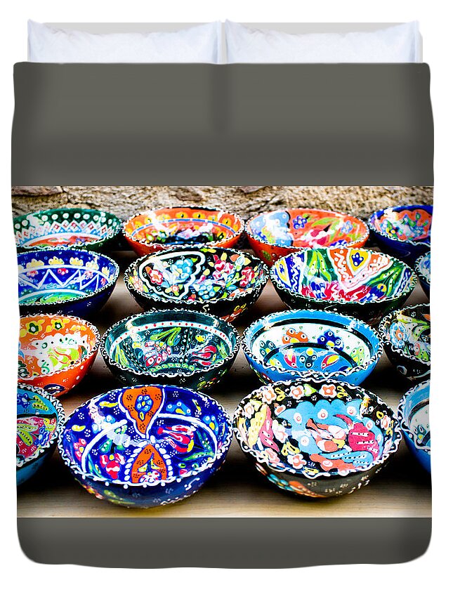 Art Duvet Cover featuring the photograph Turkish bowls by Tom Gowanlock