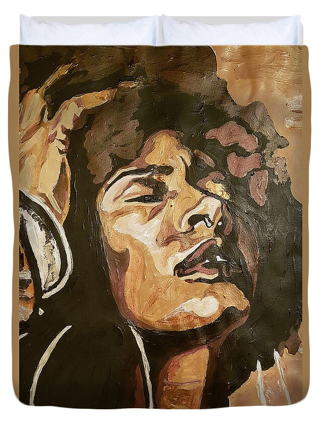 Black Woman Duvet Cover featuring the painting Turn Up The Quiet by Rachel Natalie Rawlins
