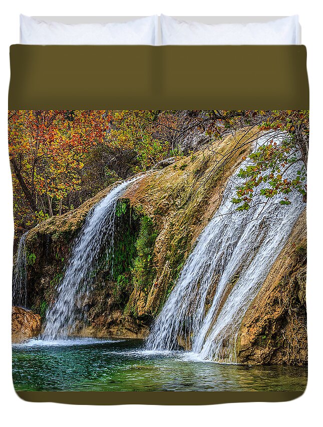 Green Duvet Cover featuring the photograph Turner Falls by Doug Long