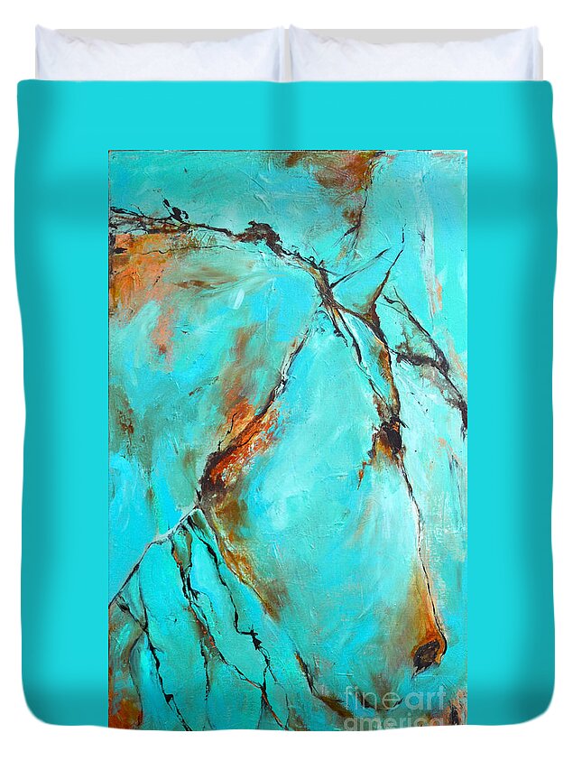 Horse Duvet Cover featuring the painting Turquoise Impression by Cher Devereaux