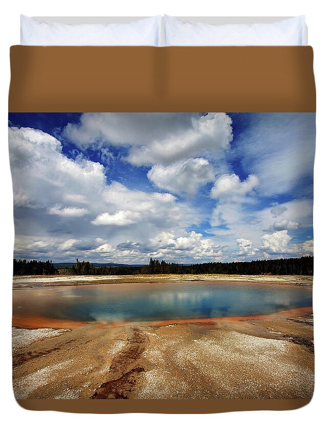 Yellowstone Duvet Cover featuring the photograph Turquoise Pool by Eilish Palmer