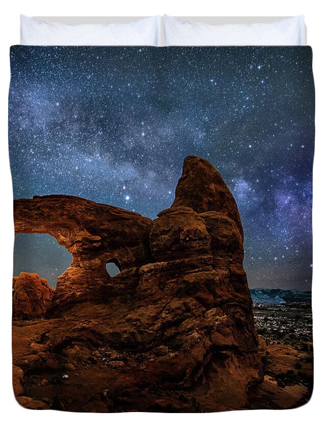Turret Arch Duvet Cover featuring the photograph Turret Arch Under the Milky Way by Michael Ash