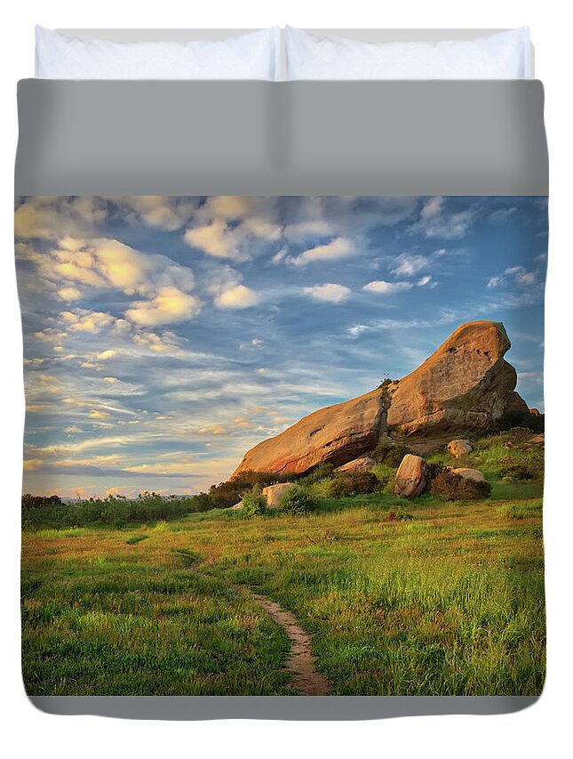 Turtle Rock Duvet Cover featuring the photograph Turtle Rock At Sunset by Endre Balogh