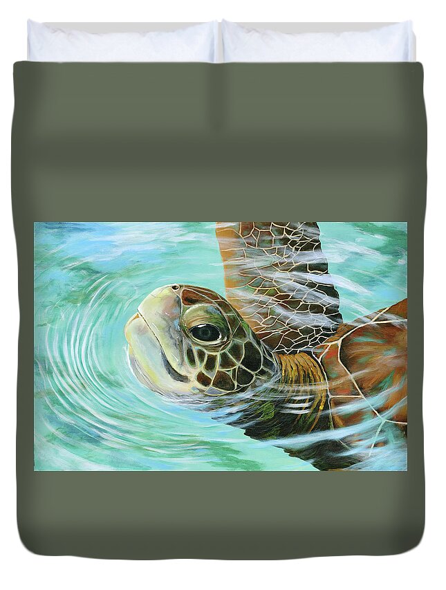 Turtle Duvet Cover featuring the painting Turtle Up by Donna Tucker