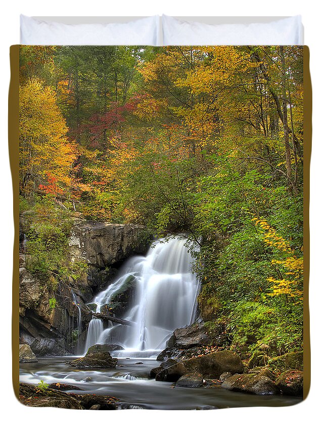 Apalachia Duvet Cover featuring the photograph Turtletown Creek Falls by Debra and Dave Vanderlaan