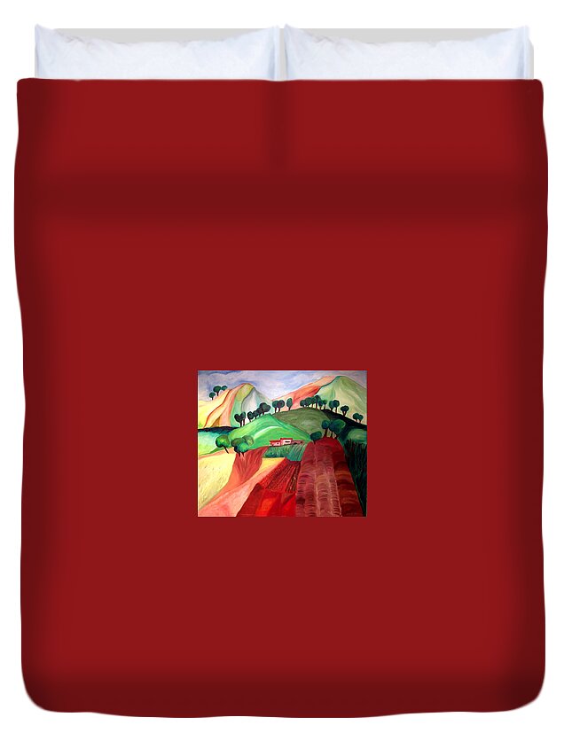 Abstract Duvet Cover featuring the painting Tuscan Landscape by Patricia Arroyo