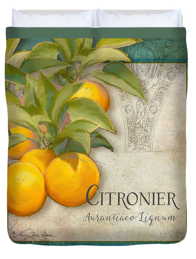 Orange Duvet Cover featuring the painting Tuscan Orange Tree - Citronier Aurantiaco Lignum Vintage by Audrey Jeanne Roberts
