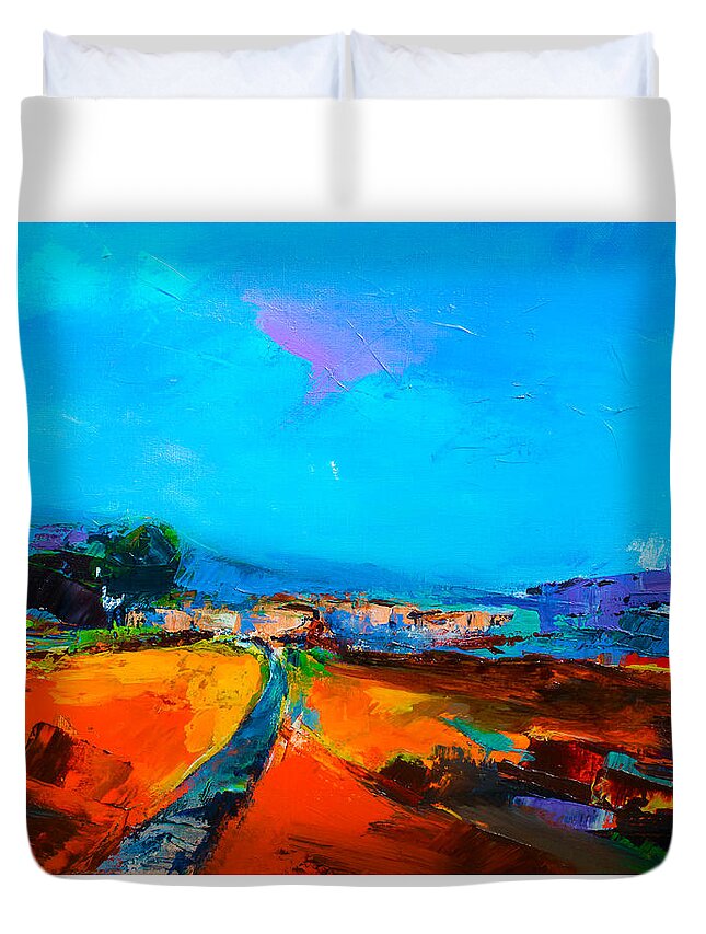 Tuscany Duvet Cover featuring the painting Tuscan Village by Elise Palmigiani