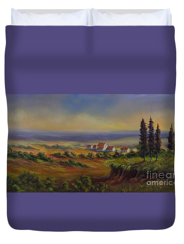 Tuscany Painting Duvet Cover featuring the painting Tuscany at Dusk by Charlotte Blanchard