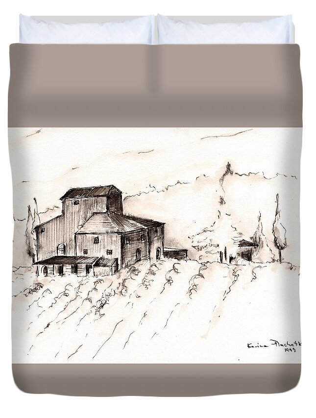 Ink Drawing Duvet Cover featuring the painting Tuscany by Karina Plachetka
