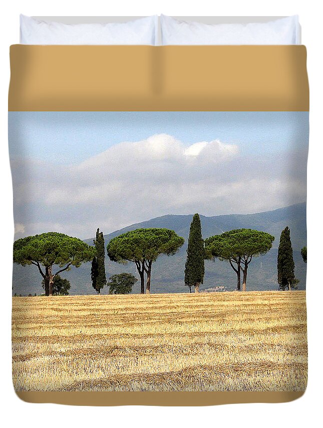 Tuscany Duvet Cover featuring the digital art Tuscany Trees by Julian Perry