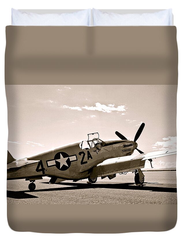 Tuskegee Duvet Cover featuring the photograph Tuskegee Airmen Vintage P51 Mustang Fighter Plane by Amy McDaniel