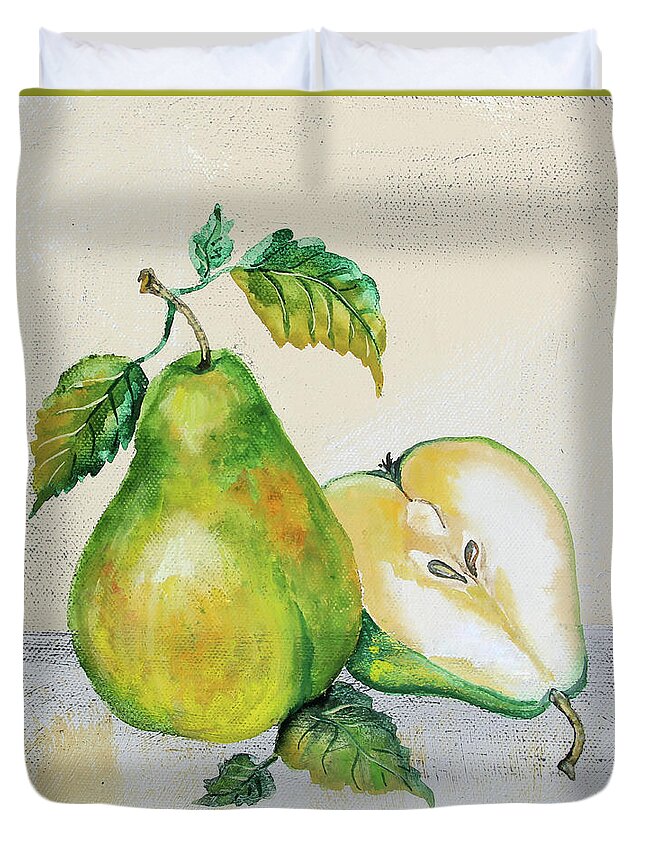 Pears Duvet Cover featuring the painting Tutti Fruiti Pears 2 by Jean Plout