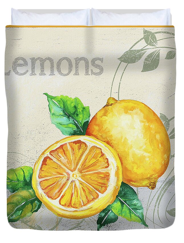 Lemon Duvet Cover featuring the painting Tutti Fruiti Lemons by Jean Plout