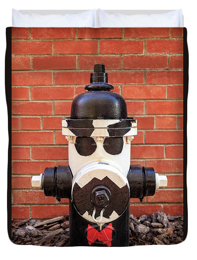 Hydrant Duvet Cover featuring the photograph Tuxedo Hydrant by James Eddy
