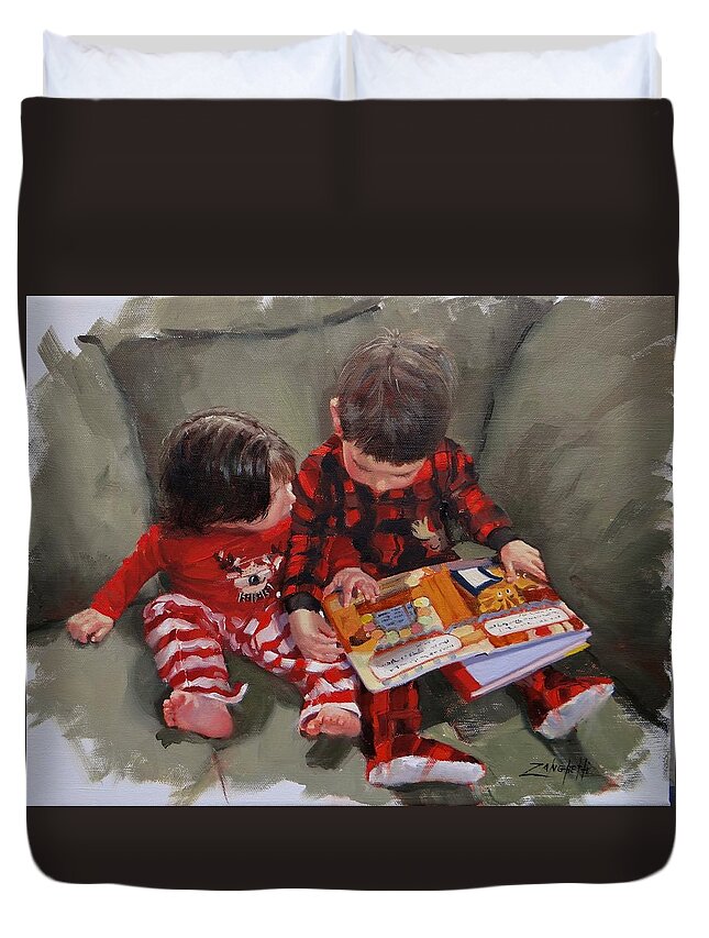 Laura Zanghetti Duvet Cover featuring the painting Twas The Night Before by Laura Lee Zanghetti