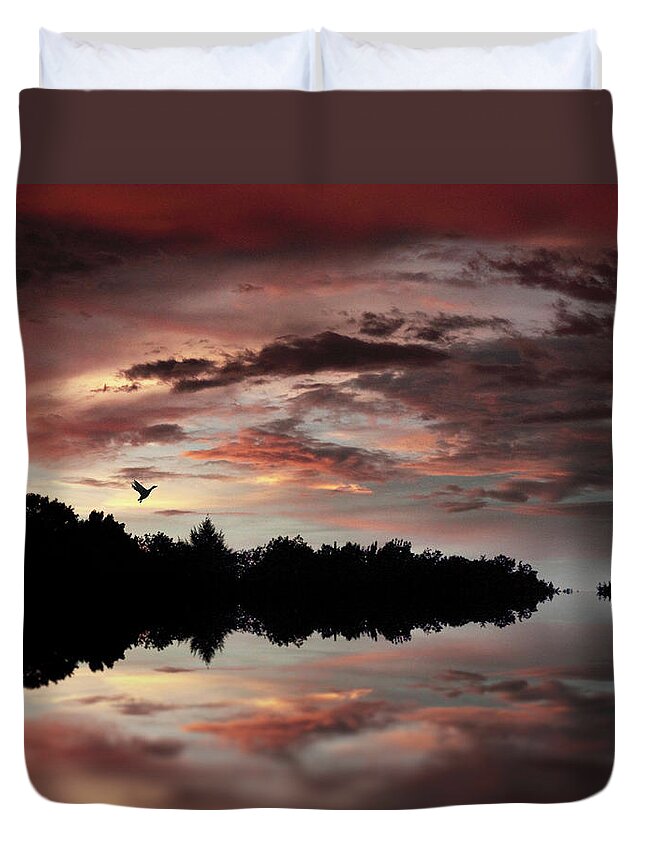 Sunset Duvet Cover featuring the photograph Twilight Flight by Jessica Jenney