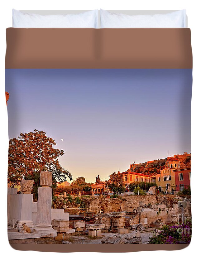 Acropolis Duvet Cover featuring the photograph Twilight over Athens by Camelia C
