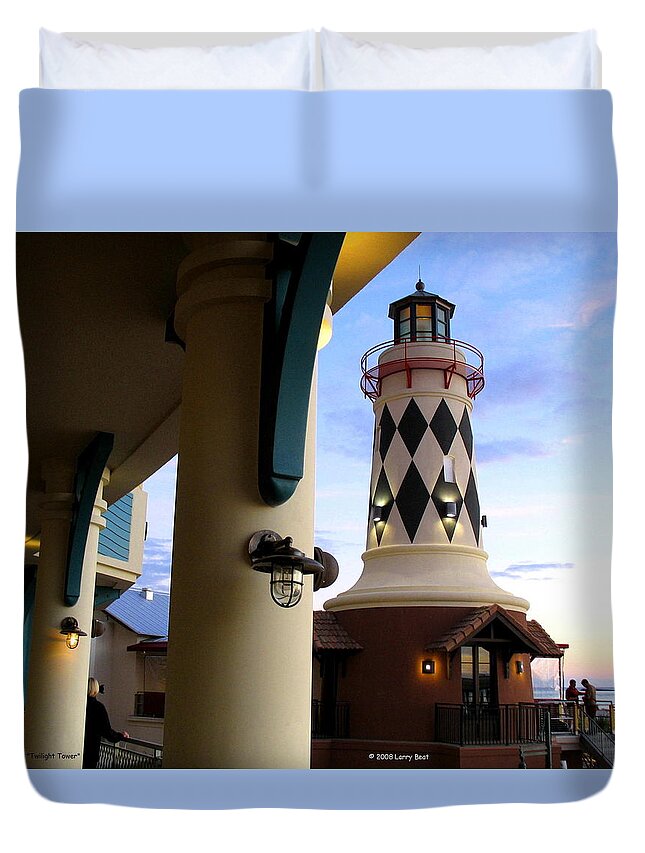 Destin Duvet Cover featuring the photograph Twilight Tower by Larry Beat