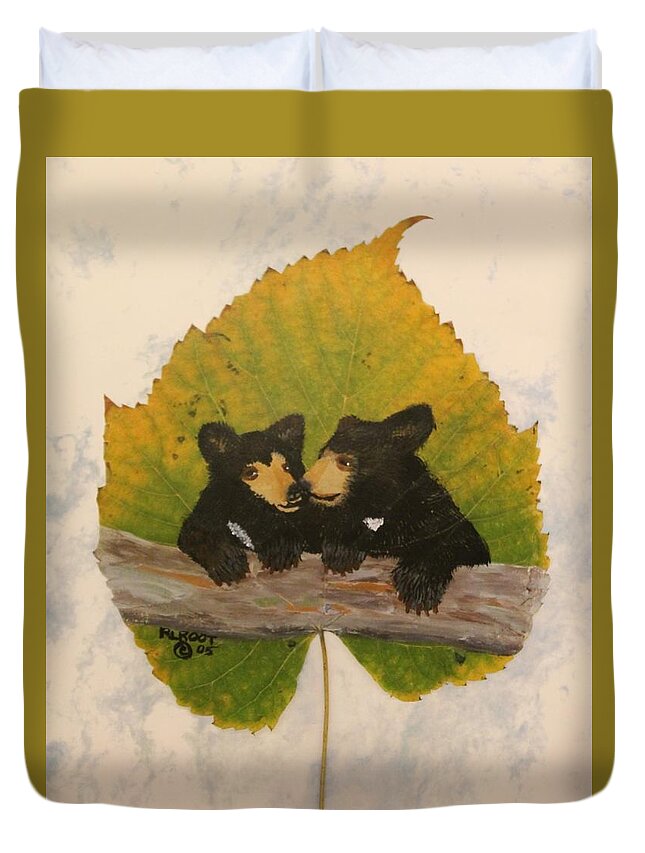 Bear Duvet Cover featuring the painting Twin Bear Cubs by Ralph Root