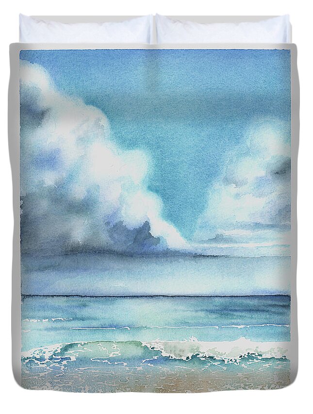 Gulf Coast Duvet Cover featuring the painting Twin Clouds by Hilda Wagner