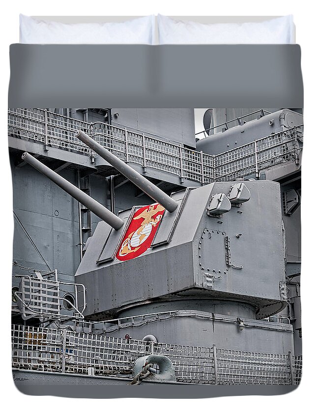 Uss Wisconsin Duvet Cover featuring the photograph Twin Fives by Christopher Holmes