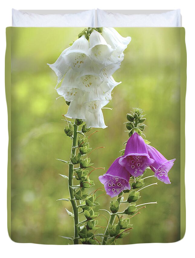Digitalis Duvet Cover featuring the photograph Twin Foxgloves by Baggieoldboy