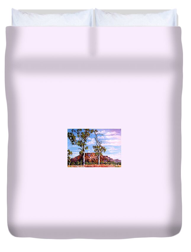 Twin Ghost Gums Duvet Cover featuring the painting Twin Ghost Gums of Central Australia by Ryn Shell