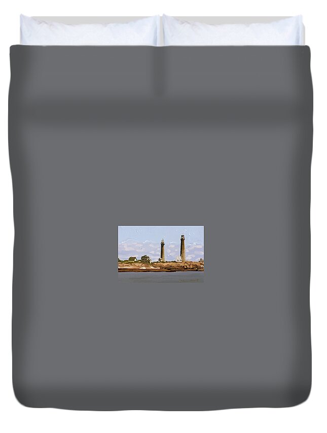Twin Lights Duvet Cover featuring the photograph Twin Lights at Thatcher's Island, Rockport, MA by Melissa Abbott