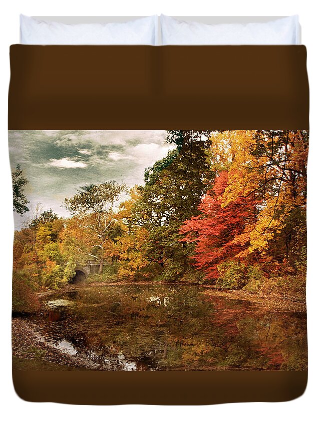 Autumn Duvet Cover featuring the photograph Twin Pond Autumn by Jessica Jenney
