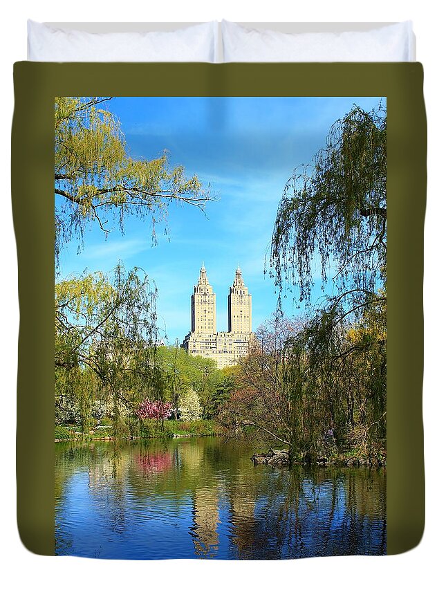 Central Park Duvet Cover featuring the photograph Twin Reflections by Catie Canetti