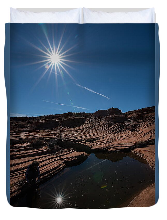 Abstract Duvet Cover featuring the photograph Twin Stars Reflection by Art Atkins
