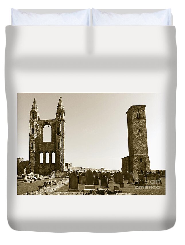 Twin Turrets And St. Rule's Tower Duvet Cover featuring the photograph Twin turrets and St. Rule's tower by Elena Perelman