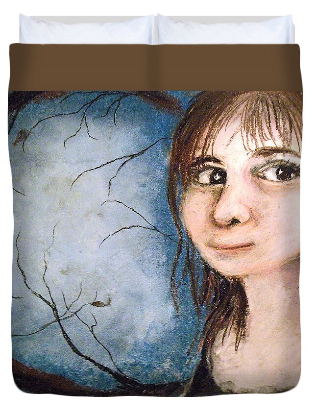 Twinktrin Duvet Cover featuring the painting Twinktrin Portrait by Jen Shearer