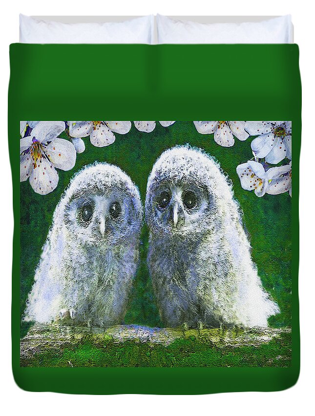Jane Schnetlage Duvet Cover featuring the digital art Two Baby Owls by Jane Schnetlage