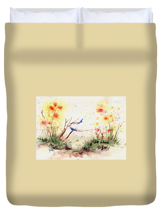 Bluebird Duvet Cover featuring the painting Two Bluebirds by Sam Sidders