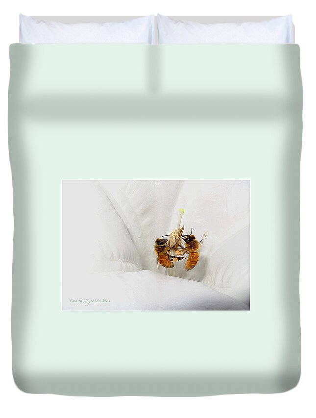 Bee Duvet Cover featuring the photograph Two Busy by Joyce Dickens