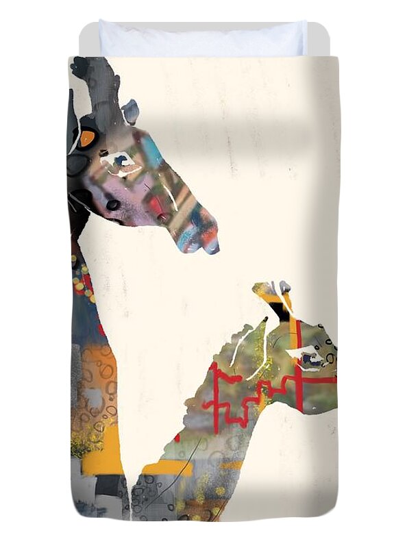 Giraffe Duvet Cover featuring the digital art Two Giraffes by Robin Wiesneth