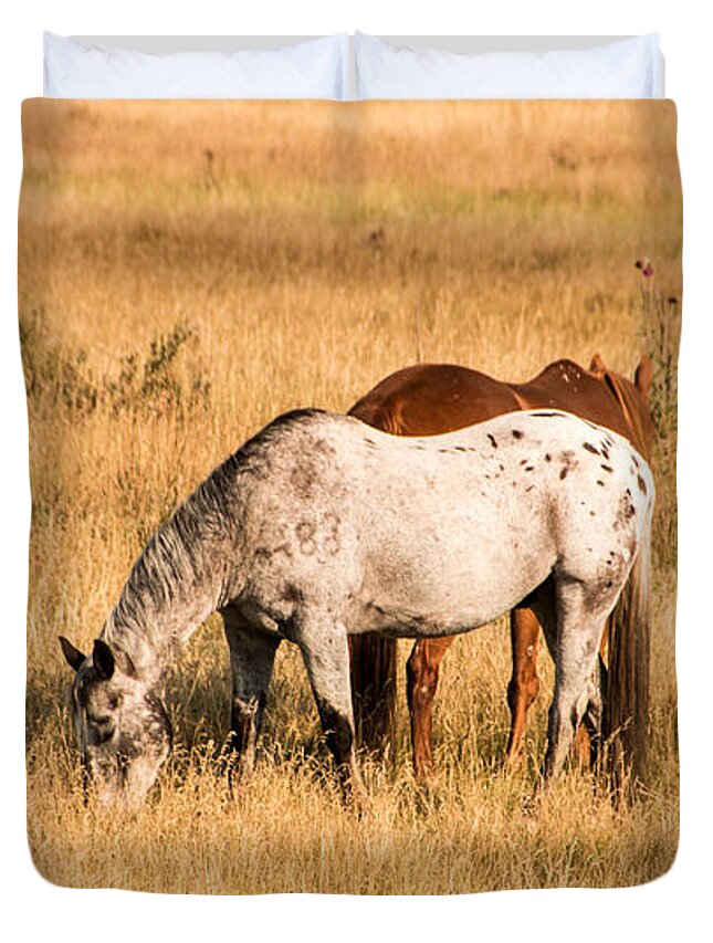Horses Duvet Cover featuring the photograph Two Horses by Cathy Donohoue