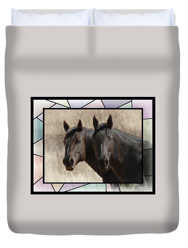 Horse Duvet Cover featuring the photograph Two Horses Stained Glass 2 by Ernest Echols