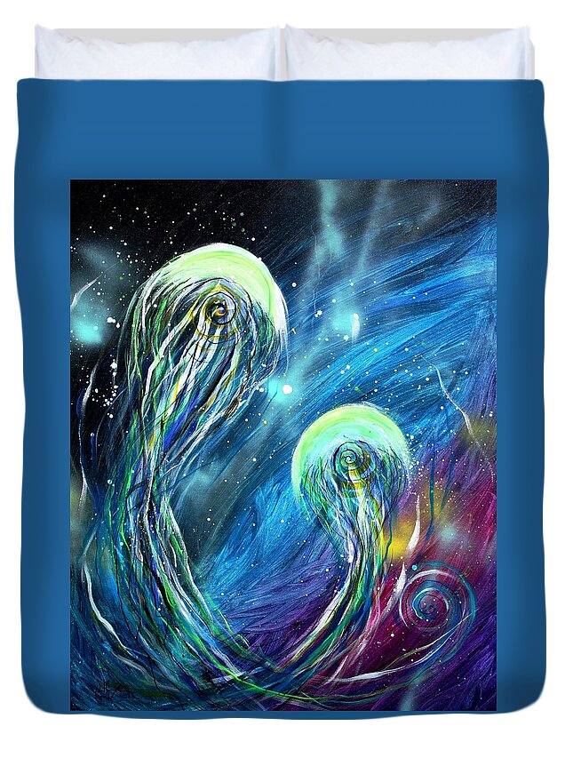 Jellyfish Duvet Cover featuring the painting Two Into by J Vincent Scarpace